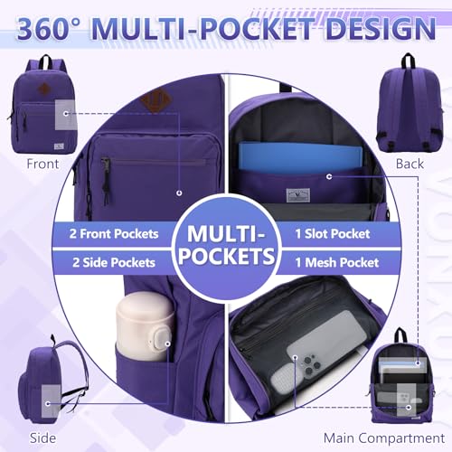 VX VONXURY Kids Backpack for School Travel,16.7 Inch Lightweight Bookbag - color: Purple