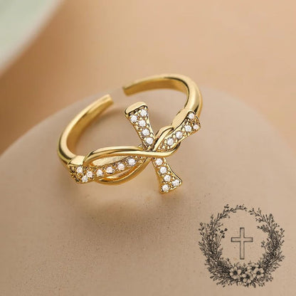 Btysun Cross Rings for Women Christian Gifts Adjustable Non Tarnish Gold Rings Stocking Stuffers Religious Confirmation Catholic Gifts for Her Daughter Sister Faith Baptism Jewelry - color: First Communion