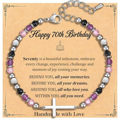 Adjustable Religious Gifts Cross Bracelet for Women Girl - style: Happy 70th