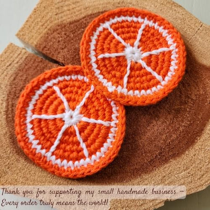 Cotton Crotchet Fruit Car Coaster Set (Zesty Pop) - color: Orange Punch