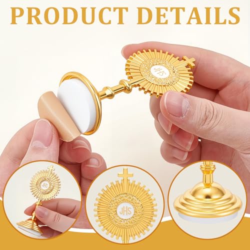 8 Pcs Gold Standing Cross Decor, Catholic Monstrance Statues Table Desk Decor, Standing Crucifix Catholic Home Decor, Jesus Religious Baptism Favors for Guests, First Communion Gifts