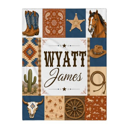 Personalized Cowboy Baby Blanket, Custom Western Baby Blanket - color: Brown #12
