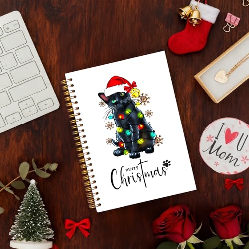 Exqcom Christmas Black Cat Spiral Notebook Gifts, Black Cat Gifts, Merry Christmas Journal for Women, Winter Holiday Funny Kitty Hardcover Notebook Journal Office School Supplies, 5.5x8.3 Inch - color: white Bible Notebook-O