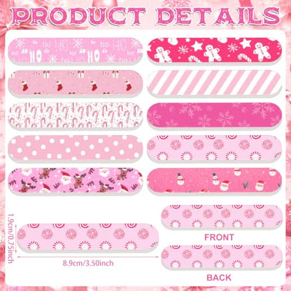 50 Pack Christmas Mini Nail Files Gifts Bulk Christmas Emery Boards - style: Pink