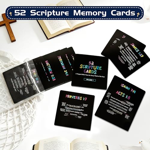 52 Scripture Cards with Bible Verses - Scripture Memory bible verse cards for Daily Devotions and Memory, Christian Mindset Decks Cards with Storage Box, Christian Bible Gifts for Men, Women, Family and Friends