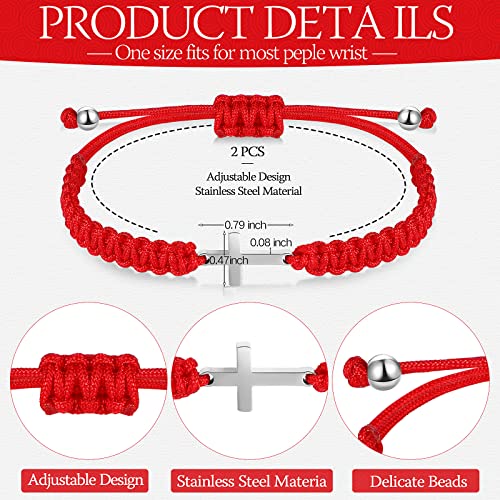 Sureio 2 Pcs Christian Cross Matching Bracelets for Women Men - color: Red/ Black