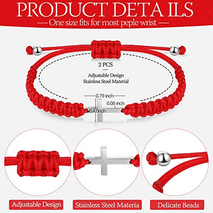 Sureio 2 Pcs Christian Cross Matching Bracelets for Women Men - color: Red/ Black
