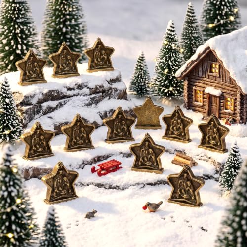 Civaner 50 Pcs Mini Brass Color Nativity Scene Figurines, Nativity Decor - style: Nativity