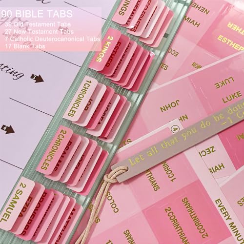 Vorscrin-Laminated Bible Tabs for Women and Men, Gold Foil Lettering Design, Reposition and Large Print Stickers, Bible Study Supplies, 90 Chapters Labels for Easy Navigation(Pink) - color: Pink