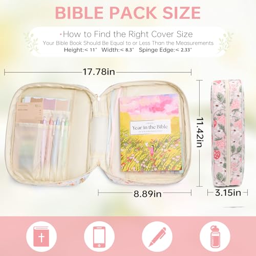 Bible Bag Cover Case for Women Study Supplies Kit Church Book Holder - color: Strawberry Garden