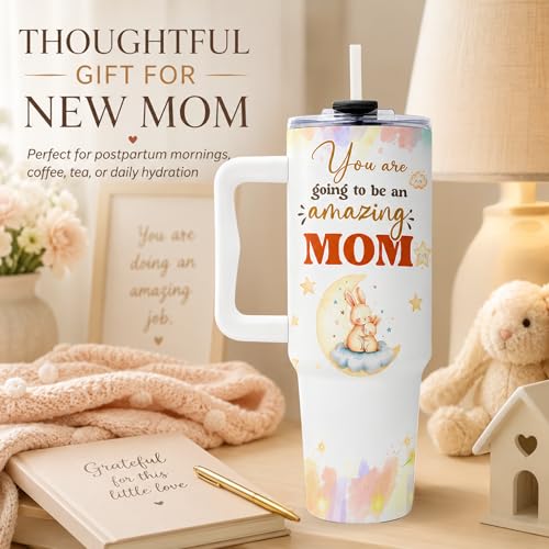 Gifts for New Mom, Push Presents for New Mom Tumbler 40oz with Handle and Straw, Birthday Gifts for Expecting Moms, Mommy To Be, Pregnancy Moms, 1st Time Mommy - color: New Mom