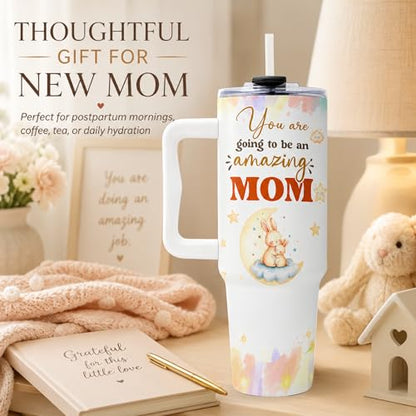 Gifts for New Mom, Push Presents for New Mom Tumbler 40oz with Handle and Straw, Birthday Gifts for Expecting Moms, Mommy To Be, Pregnancy Moms, 1st Time Mommy - color: New Mom