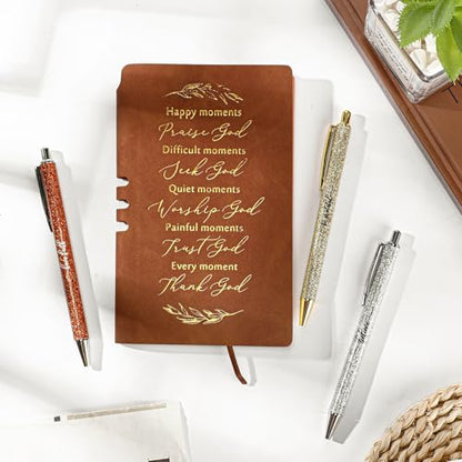 Spakon 5 Pcs Christian Gifts for Women Church Gifts Scripture Prayer Journal Religious for Women God Notebook Pen with Gift Box Scripture Notepad Bible Study Group Favors - color: Brown, style: Happy Moment