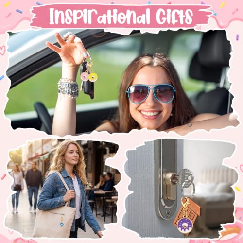 Kenning 12 Set Pocket Hugs Donut Keychains Gifts Bulk, Positive Small Sweet Pocket Size Inspirational Gifts with Motivational Cards for Back to School Teacher Employee Women Appreciation - style: Donut