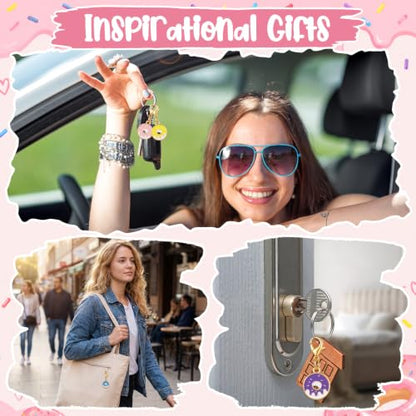 Kenning 12 Set Pocket Hugs Donut Keychains Gifts Bulk, Positive Small Sweet Pocket Size Inspirational Gifts with Motivational Cards for Back to School Teacher Employee Women Appreciation - style: Donut