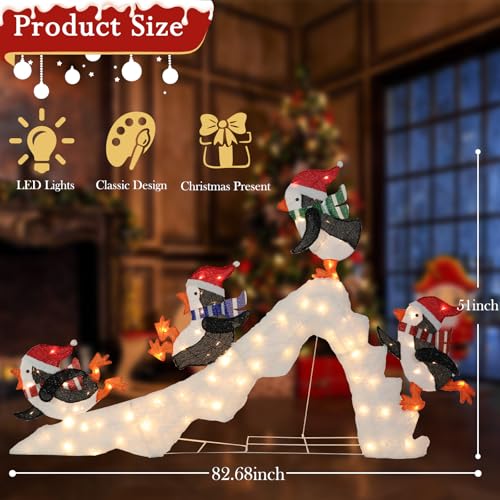 7 FT Lighted Christmas Penguin On Slide, Pre‑Lit Outdoor Yard Decor - size: 51''*82.68''
