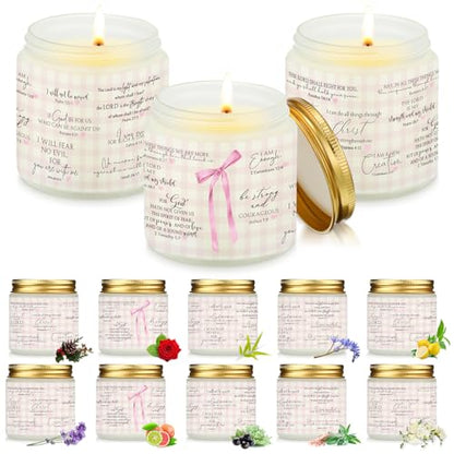 Lewtemi 10 Jars Christian Candles Gift Bulk, White, Pink Bow Coquette - color: White, style: Pink Bow Coquette