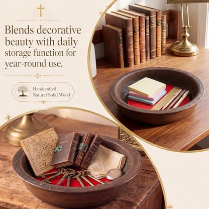Domensi Handcrafted Wooden Offering Plate for Church Walnut Stain Collection Plate with Felt Round Pad Collection Tray for Sunday Worship Communion Religious Ceremonies