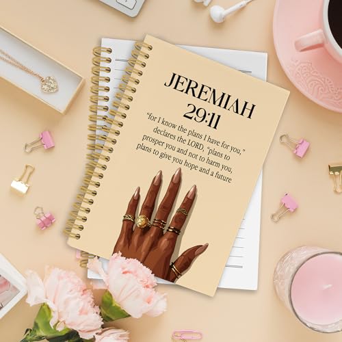 XPH Christian Spiral Notebook, Jeremiah 29:11 Bible Verse Journaling Notebooks for Note Taking, Religious Hardcover Journal for Writing 160 Pages 5.5 x 8.3 Inch, Christian Gifts for Black Women - color: Color13