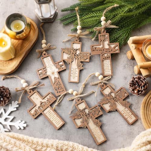 Vercraft 24 Pcs Wooden Cross Christian Christmas Ornaments, Vintage Style