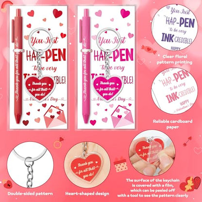 ANGOLIO Valentine's Day Employee Appreciation Gifts - 30 Sets Happy Valentines Bookmarks Pens Heart Keychains Bulk Pink Motivational Thank You Gifts for Team Staff Coworkers Employees Teachers Nurses - style: Valentine's Day