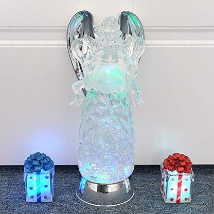 Wondise Color Changing Angel Lighted Snow Globe Water Lamp with 6H Timer - color: 11” Angel Reading
