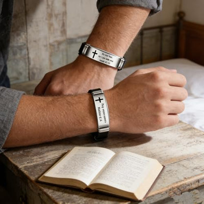 2Pcs Inspirational Quote Cross Bracelets Faith Christian Bible Verse Silicone ID Wristband Religious Bracelet Set Gift for Men Women - style: BR020-1/2