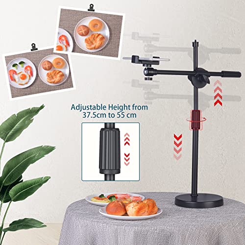 Overhead Phone Stand for Recording - Phone Desktop Stand Adjustable Height and Angle with Stable Round Base,Perfect for Product Live Streaming Shop(36-52CM)