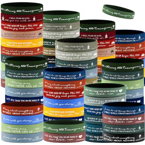 Roowest 200 Pcs Christian Gifts for Church Silicone Wristband Bulk Bible Verse Bracelet Religious Rubber Wristband for Grandparents Clergy Pastor Appreciation Gifts - color: Joyous Color