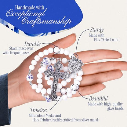 Handmade Catholic Rosary Beads - color: white