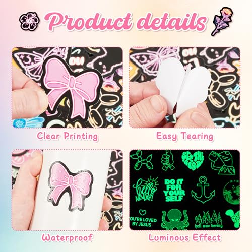 120 Pcs Glow in The Dark Neon Water Bottle Stickers, Funny Cartoon Waterproof Vinyl Laptop Decals, Phone Case Luggage Scrapbook Mug DIY Decor - color: Luminescent-463kscp-464kscp
