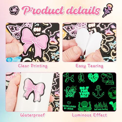120 Pcs Glow in The Dark Neon Water Bottle Stickers, Funny Cartoon Waterproof Vinyl Laptop Decals, Phone Case Luggage Scrapbook Mug DIY Decor - color: Luminescent-463kscp-464kscp