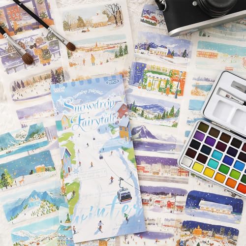 Winter Scenery Sticker Book, PET & Washi Stickers for Journaling - color: White-snowdrop Fairytale