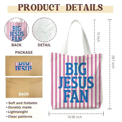 Bible Tote Bags Cute Christian Preppy Canvas Tote Bag Christian Gifts for Women Reusable Shopping Bags(Parent) - color: Big Jesus Fan