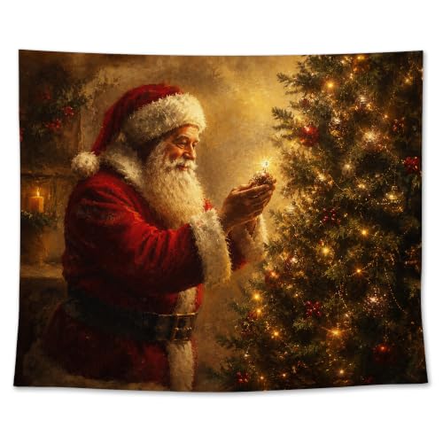 EGBTL Cozy Winter Christmas Tree Santa Claus Wall Tapestry, Classic Christmas Tapestry for Home, Vintage Farmhouse Xmas Santa Tapestries Wall Hanging Decor for Bedroom Living Room 50x60 Inches - color: Christmas12