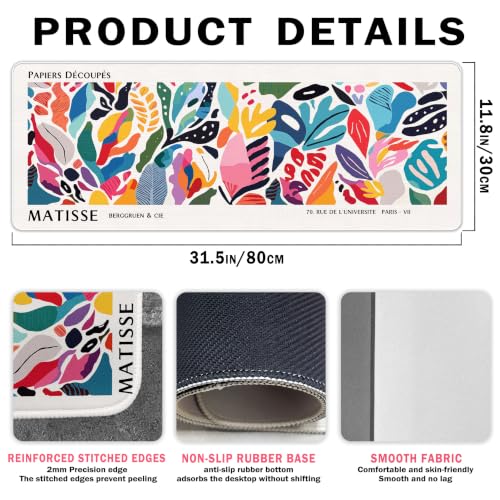 UTELKA Abstract Computer Desk Mat Matisse Boho Mouse Pad 31.5x11.8 - color: Matisse Colorful Mats, size: 31.5L x 11.8W inches