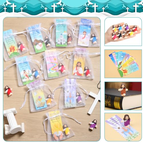 Barydat 100 Sets Mini Jesus Figurines Bulk Easter Gift Little Jesus Figures Tiny Toys Christ Savior Doll with Cards Bags for Religious Party Favors Sunday School Baptism Gift(Cute Style) - style: Cute Style