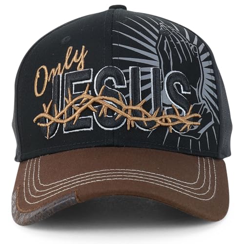 Trendy Apparel Shop Only Jesus Praying Hand Embroidered Christian Ball Cap - color: Black Brown 7
