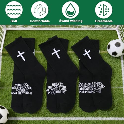 4/6 Pairs Cross Socks Christian Socks with Bible Verse for Church - color: Black