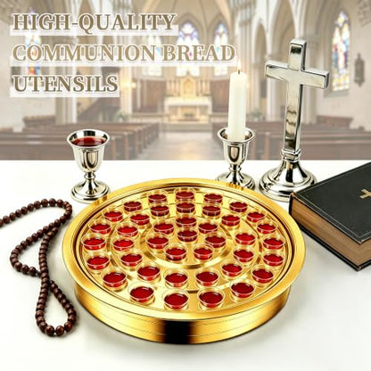 Stainless Steel Communion Tray, 40 Cup Openings, Stackable Silver Church Communion Cup Holder for Worship Services and Holy Communion Supplies, 1 Gold Wine Tray, No Lid - color: Gold