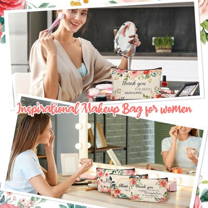 30Pcs Inspirational Quotes Makeup Bag Canvas Cosmetic Bags Encouragement Travel Toiletry Pouch Thanksgiving Appreciation Gifts for Women Mother’s Day Wedding - style: Inspirational