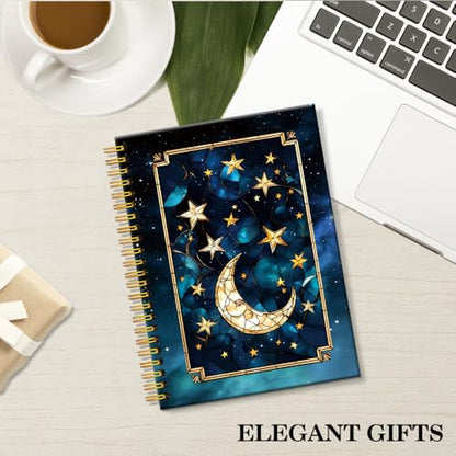 ERHACHAIJIA Stained Glass Moon & Stars Spiral Notebook for Astronomy Lover - color: Starry Sky Blue-yellow