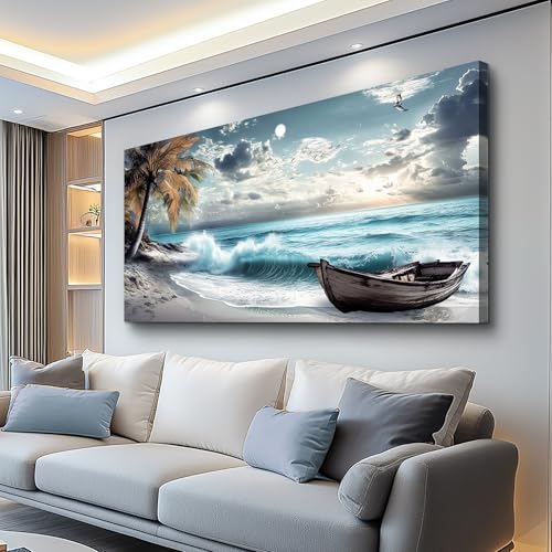 XIGUANGART Wall Art for Living Room Coconut Trees Canvas Wall Decor Tropical Beach At Sunset Seascape Picture Farmhouse Coastal Artwork Nature Landscape Painting for Bathroom Bedroom Office 20x40 IN - color: Tropical Beach Painting, size: 40"L x 20"W