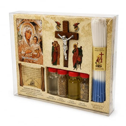 Holy Land Blessing for the Home Gift Set - Jerusalem Icon, Crucifix, Altar Candles, Sacred Soil, Water, Olive Oil & Incense (Our Lady of Jerusalem)