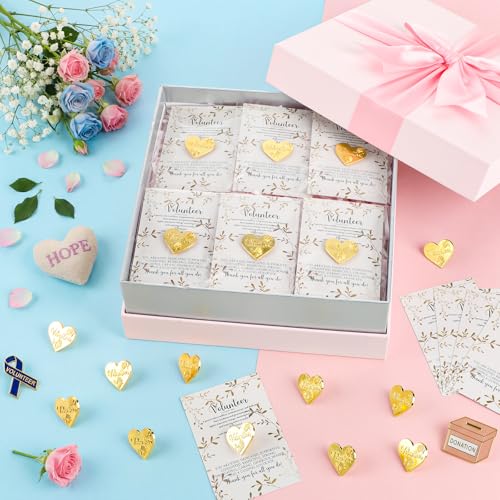Kenning 25 Pcs Volunteer Thank You Pins, Gold Enamel with Cards, Volunteer