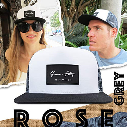 Grace Folly Trucker Hat for Men & Women. Snapback Mesh Caps - color: Rose- Gray