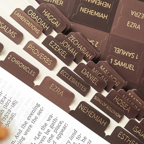 Laminated Bible Tabs for Women and Men, Gold Foil Embossed Lettering - style: Earthy Brown