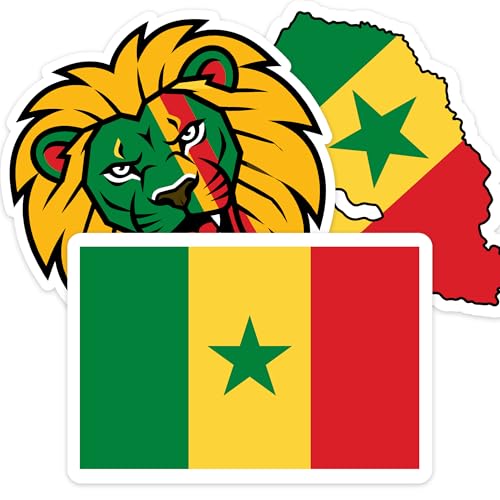 [3PCS] Senegal Sticker Set, Lion Head & Map Flag Design, Waterproof Senegal - color: Senegal Flag Sticker