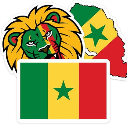 [3PCS] Senegal Sticker Set, Lion Head & Map Flag Design, Waterproof Senegal - color: Senegal Flag Sticker