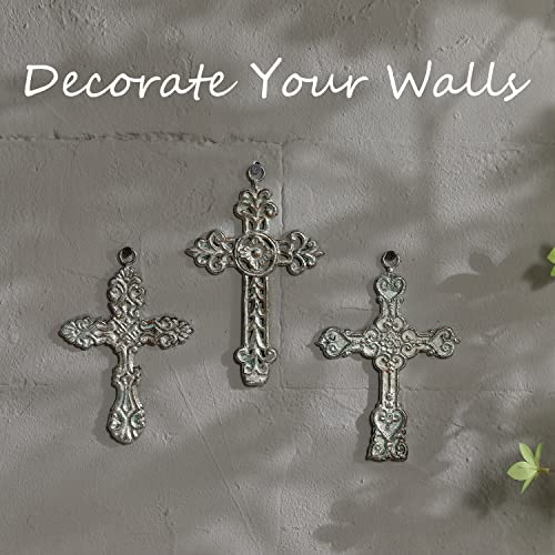 Aifeorzo 3 Pcs Decorative Wall Crosses, Cast Iron Cross Wall Decor - size: 4.33" x 6.69"